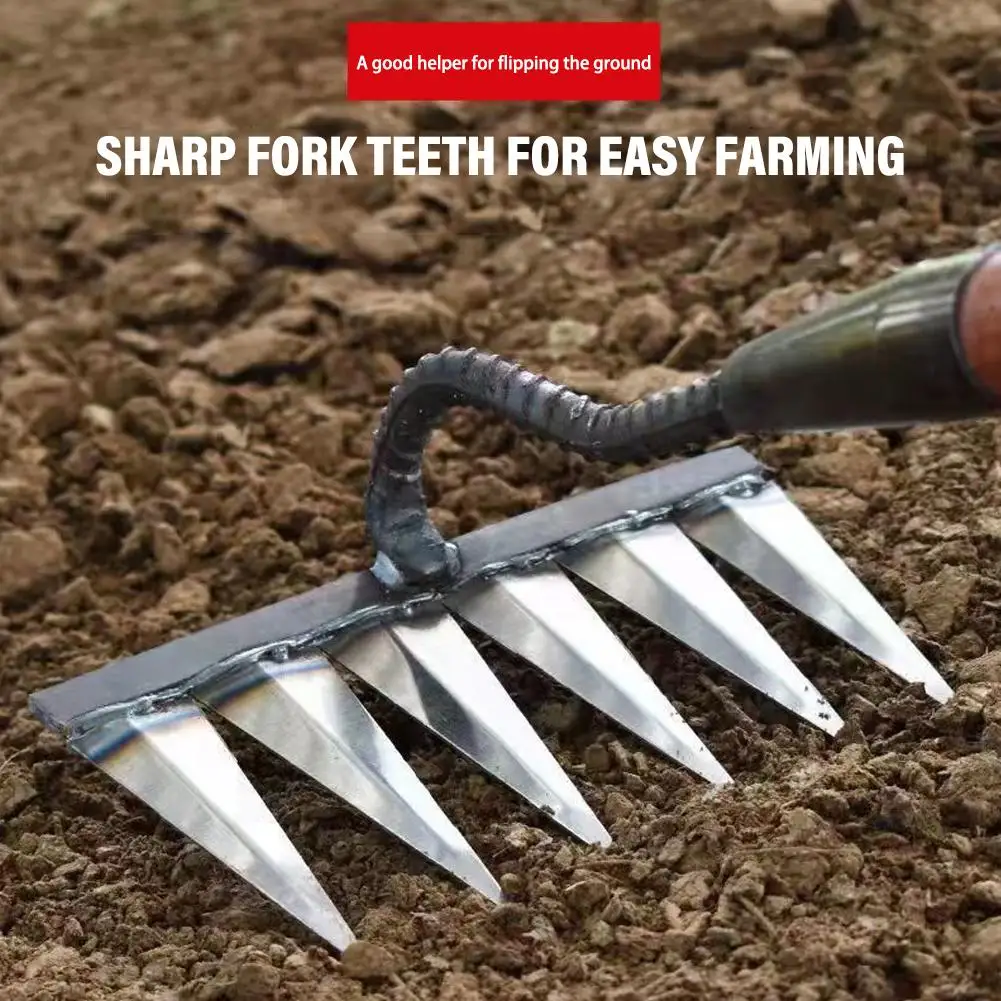 Weeding Hoe Garden Rake Weeding Loose Soil Agricultural Tools Metal Carbon Steel Tooth Nail Rake Garden Weeding Tools