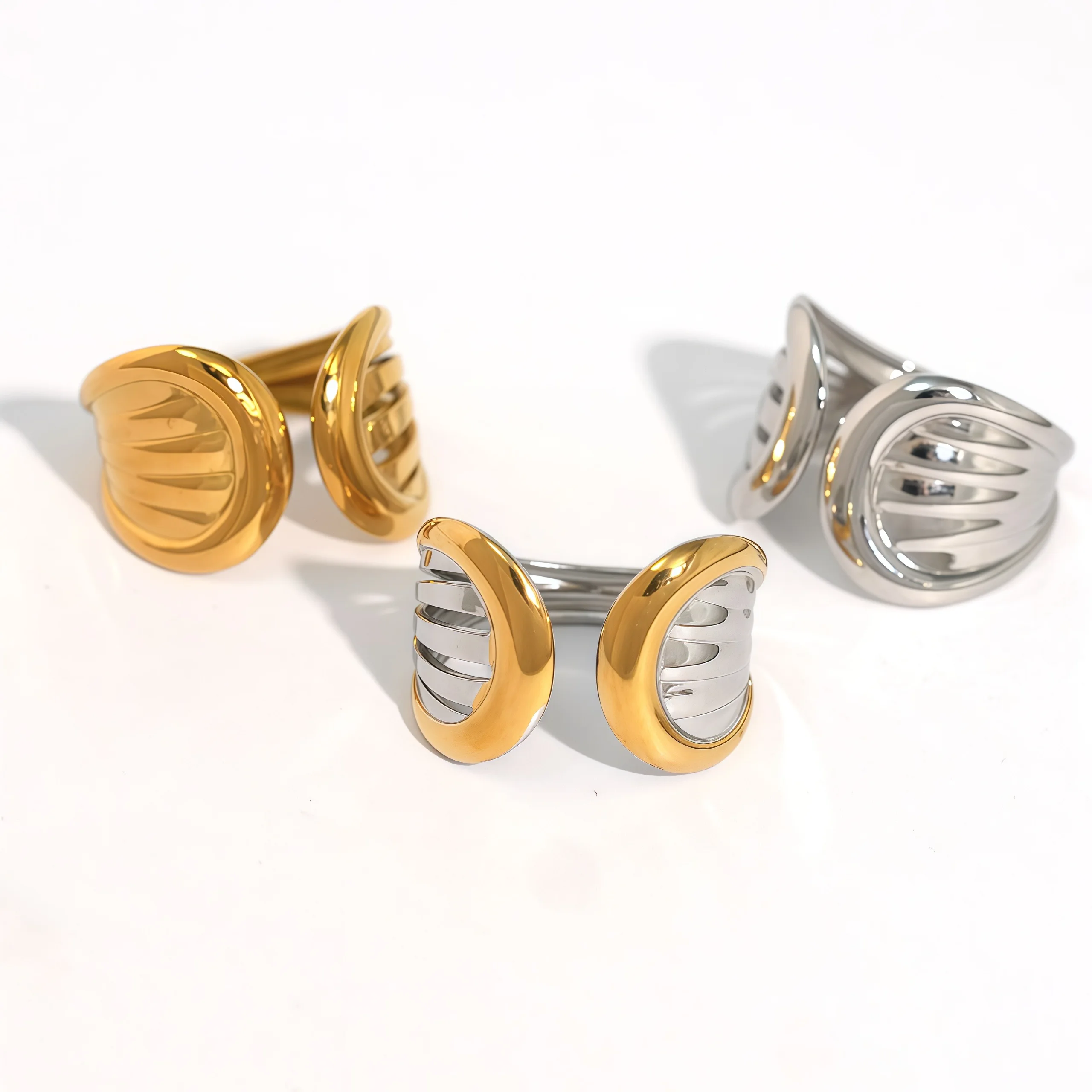 Vintage unregelmäßiger Metall-runder durchbrochener Ring für Damen, offener Ring, Punk-Schmuck, Accessoires, Damenschmuck, 18, vergoldet – Detail 7