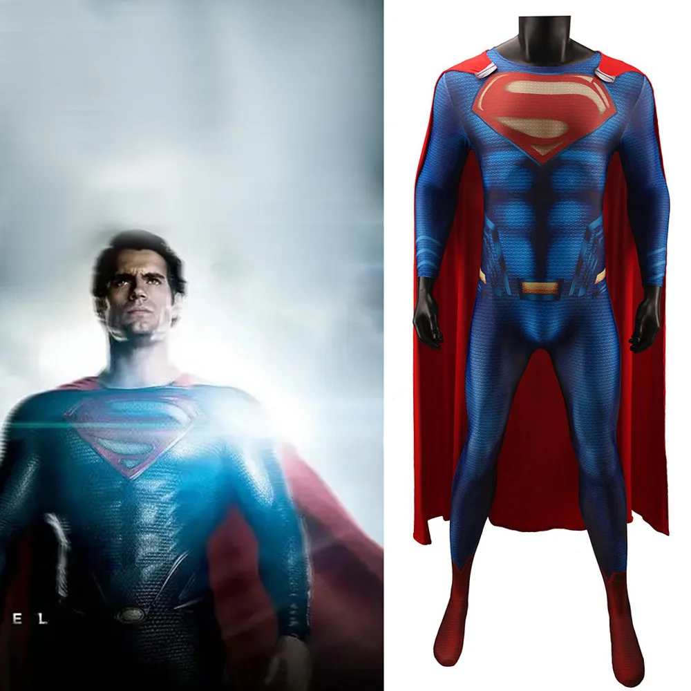 

Man of Steel Superman Cosplay Costume Superhero 3D Printed Spandex Fullbody Suits Halloween Costume Zenzai Suits for Adult Men