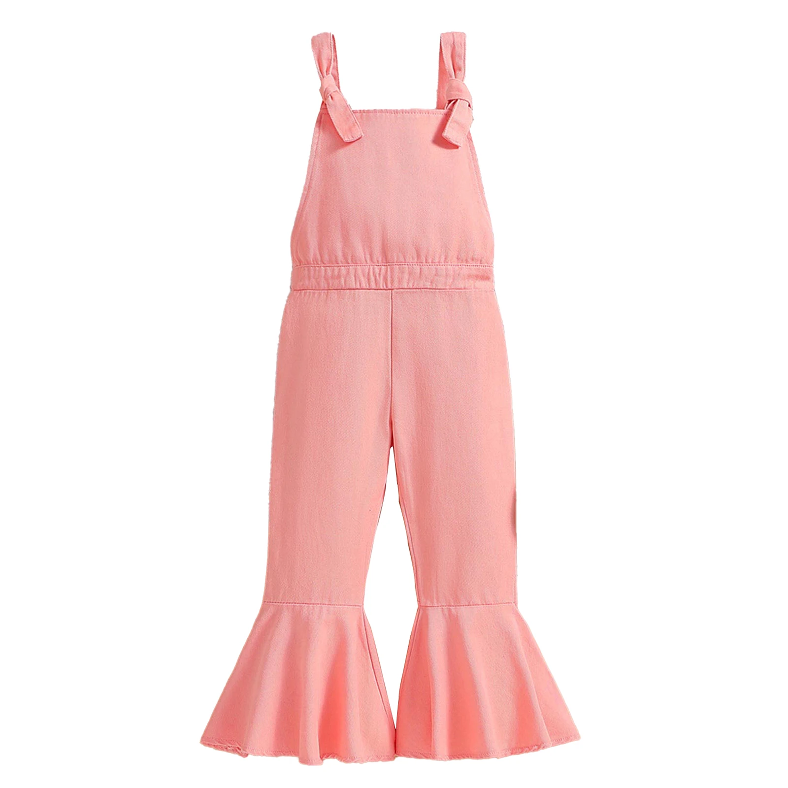 

Kids Girls Fashion Spring Summer Overalls High Waist Elastic Waistband Long Suspender Pants Bell Bottom Flare Leg Jumpsuit