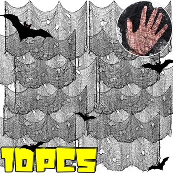 198x76cm Halloween Black Gauze Hanging Outdoor Scary Gauze Cloth For Haunted House Halloween Parties Decorations Scene Props