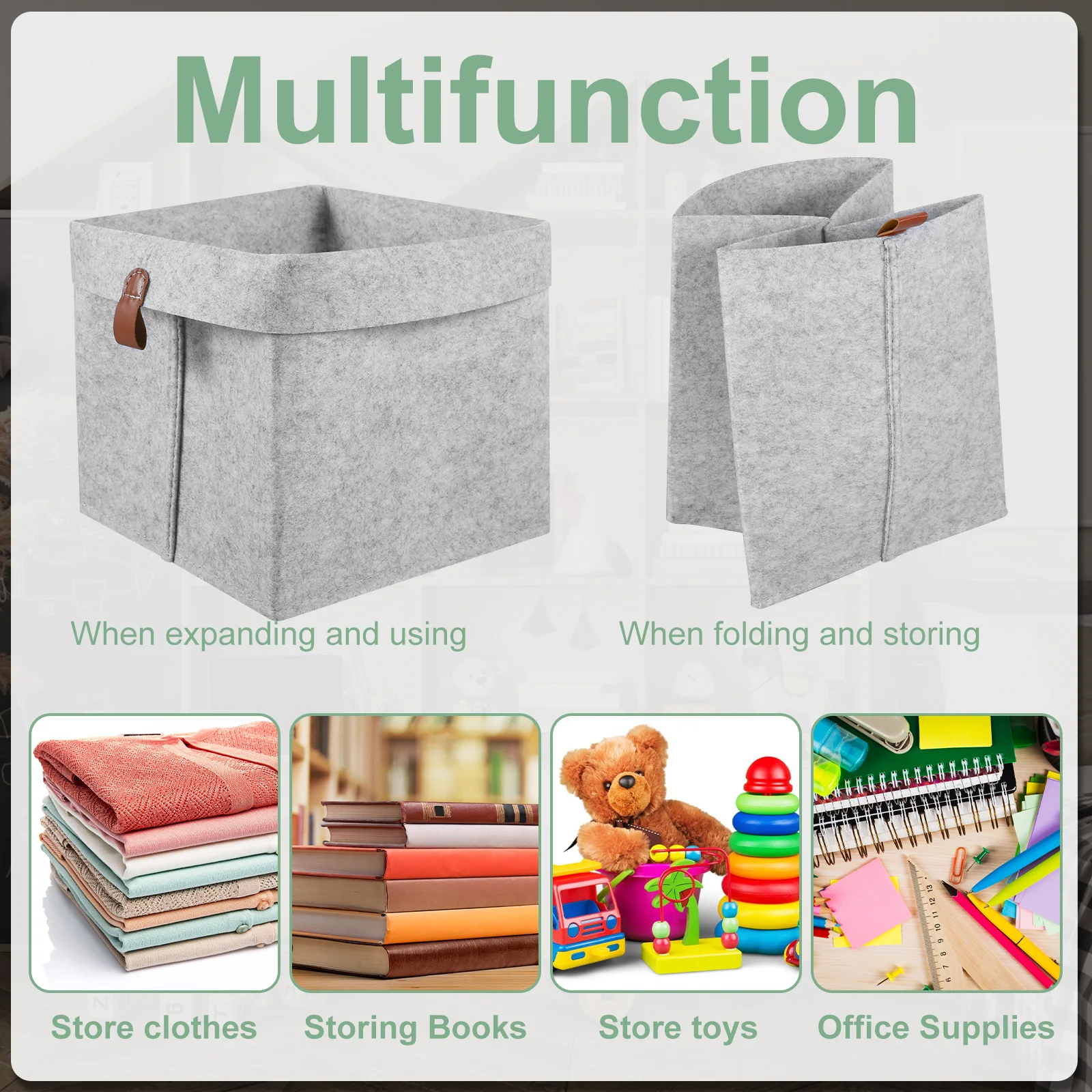 6Pcs Felt Fabric Storage Basket Large Capacity 12L Foldable Desktop Organizers Box for Home Closet Clothes Shoes Multipurpose 6