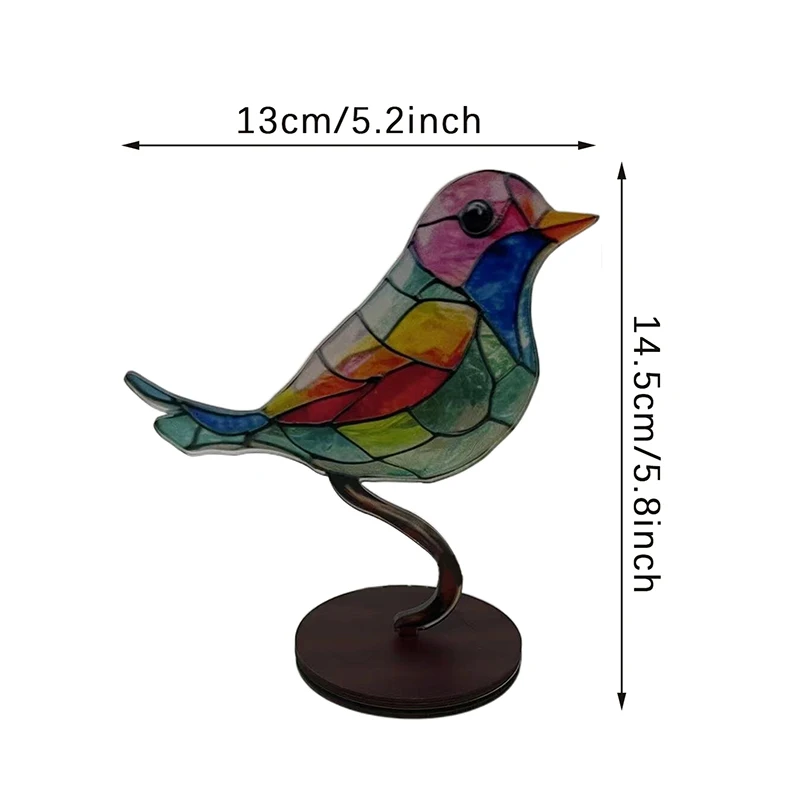 Stained Acrylic Birds on Branch Desktop Ornaments, Double Sided Multicolor Style Birds Craft Statue Desktop Ornaments