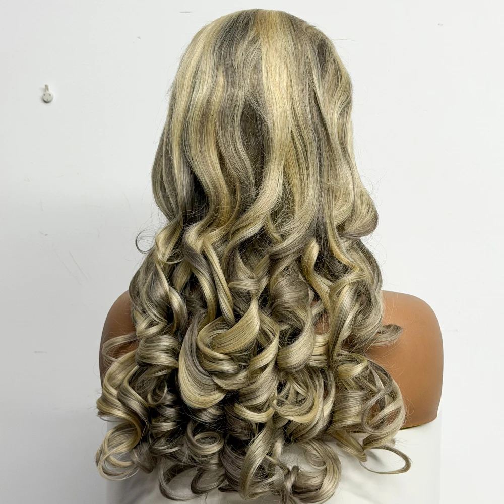 Highlight Ombre Straight Hair Wavy Curly Hair End 613/Grey 13x4 Lace Front Wigs 250% Density Big Wavy Human Hair Wig