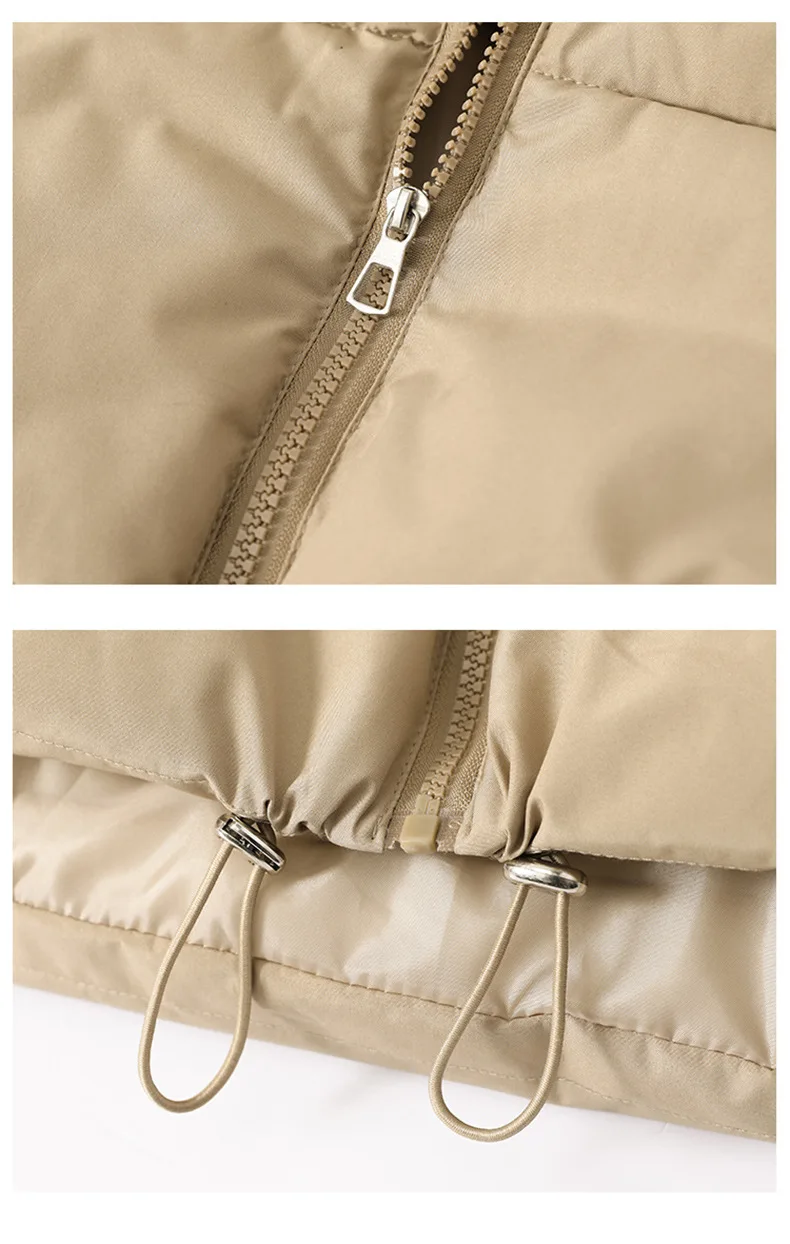 Herbst Winter Kurze Unten Weste Frauen Stehen Kragen Zipper Ärmellose Jacke Warme Stepp Cropped Mäntel Straße Kordelzug Weste – Detail 5