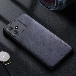 Premium Luxury Leather Phone Case - Retro Business Style Solid Color Cover for Poco M7 (Grey)