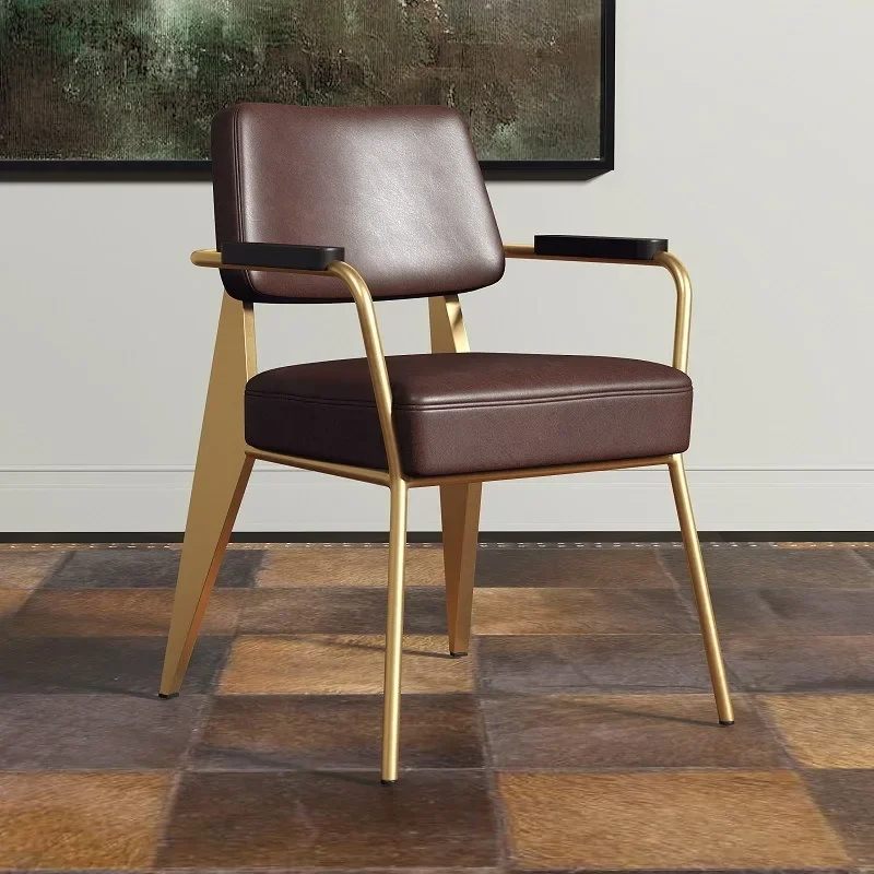 

Leather Armchairs Dining Chairs Metal Frame Comfortable Nail Chair Creative Furniture Modern Elegant Chair Design Gold Framework