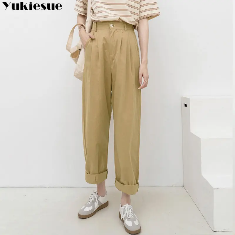 

Spring Korean Women High Waisted Harajuku Simple Casual Loose Office Straight Wide Leg Ankle-Length Haren Pants Commuting wind