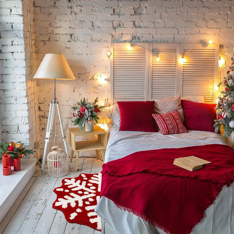 Floor Mat Red Christmas Snowflake Imitation Cashmere Carpet Semi-circular Winter Anti Slip Bathroom Mat Decoration Home Door Mat Decor
