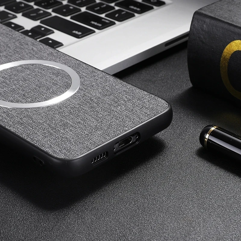 Sleek Fabric Case with Magnetic Charging Compatibility and Silicone Protection