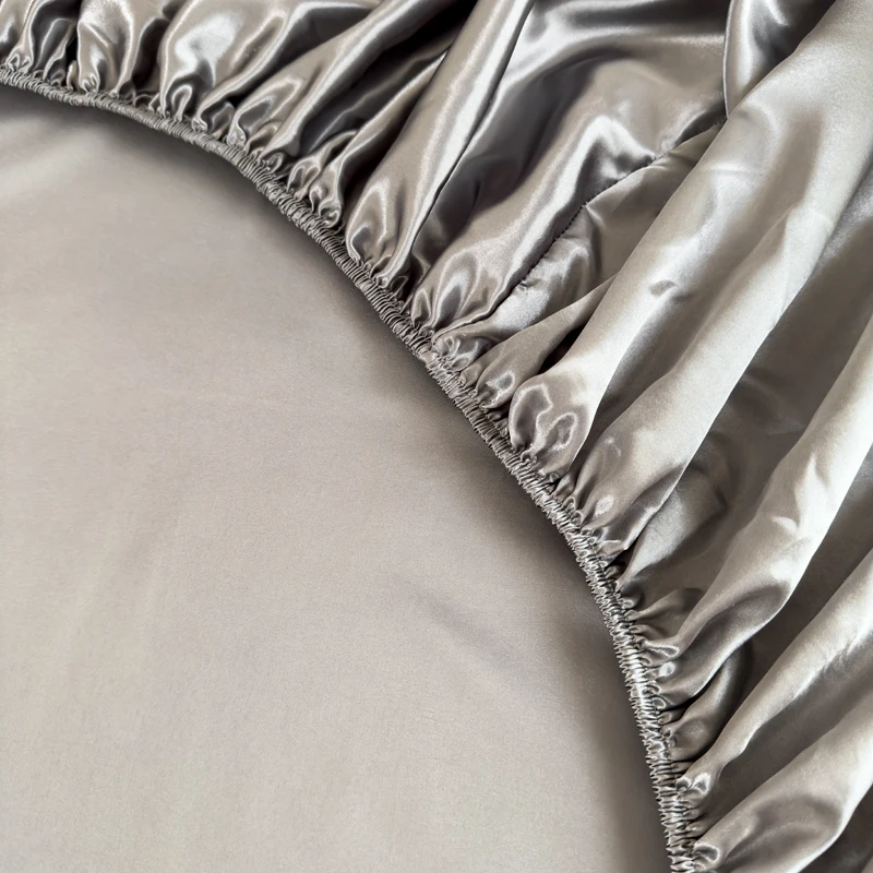 Kuup 100%Polyester 1pcs satin surface Bedding Fitted Sheet（No pillowcase）Elastic Band Around Mattress Cover King Bed Cover Sheet 5