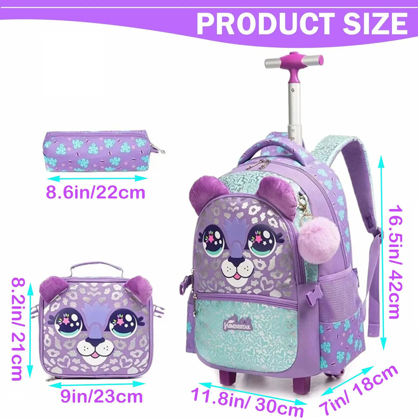 Rolling Backpack for Girls Kids Students