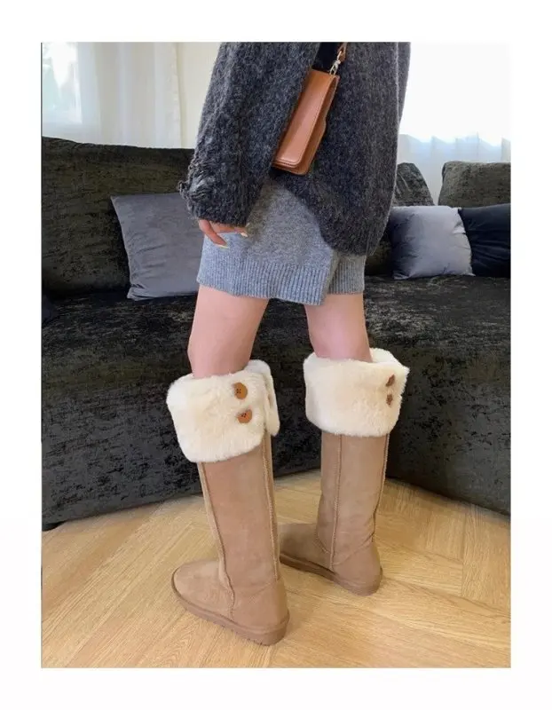 NEW Lamb Hair Snow Boots for Women in Autumn and Winter New High Tube Fur Integrated Plush Insulation and Slimming Casual Boots