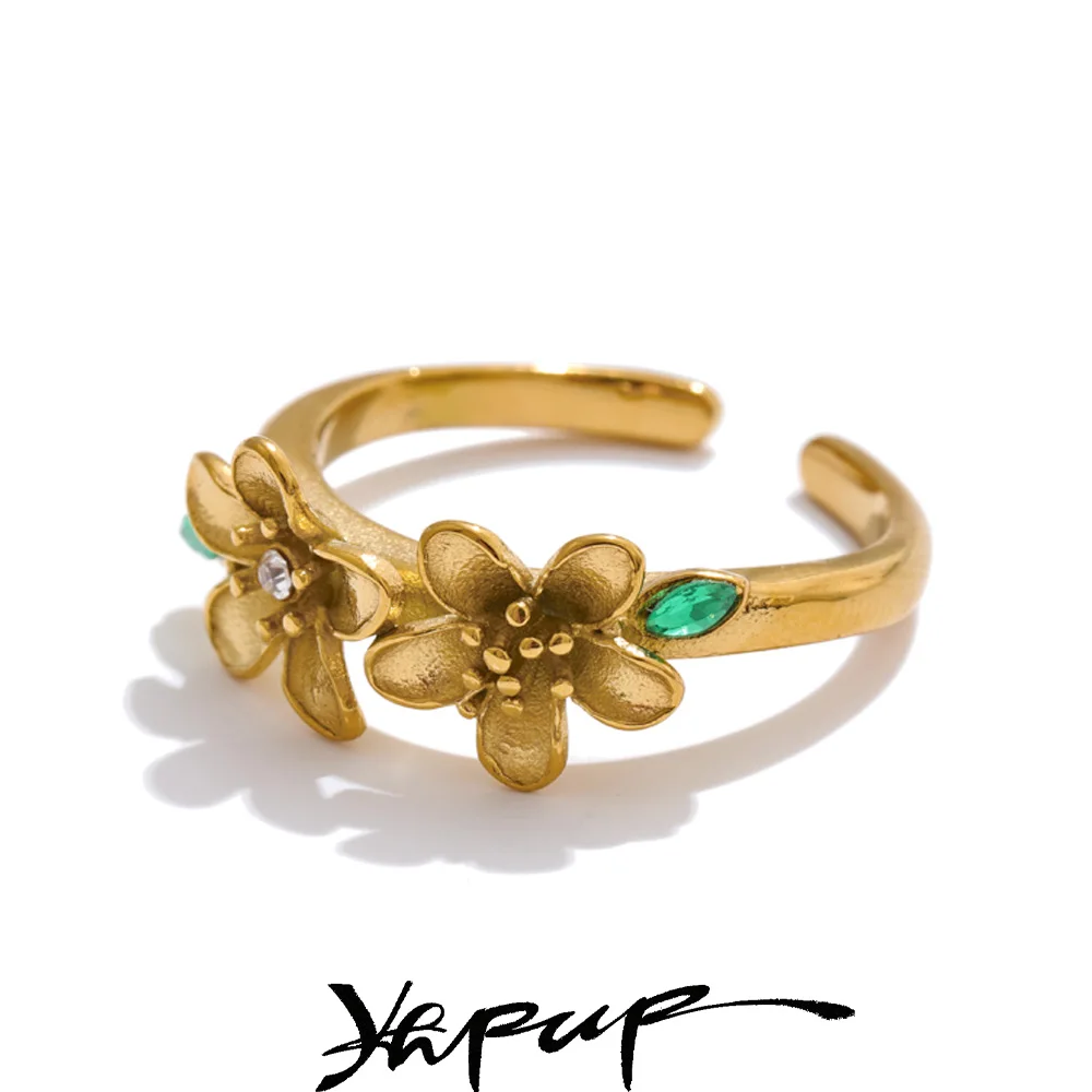 Yhpup Stainless Steel Flower Open Ring