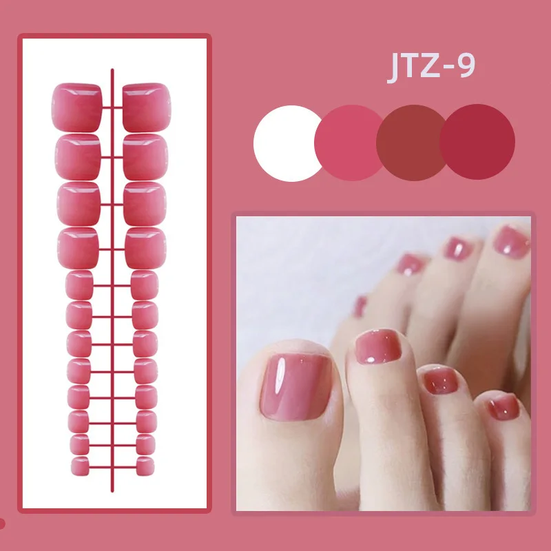 Colorful and trendy press-on acrylic toenails displayed, perfect for easy and quick stylish toe makeovers without glue.