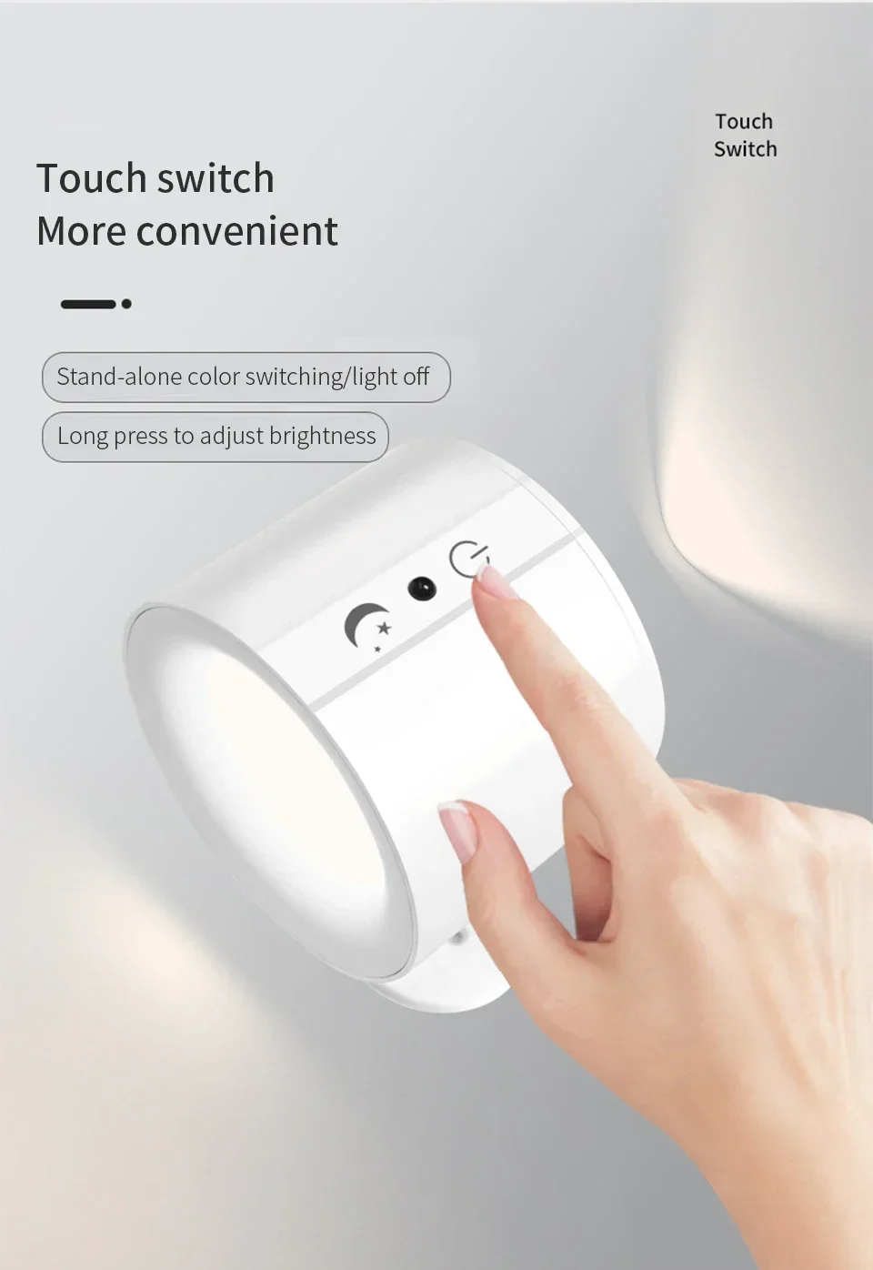 Description Picture 5 of itemRechargeable LED Night Light Touch Double Head Wireless Wall Lamp Remote Control LED Spotlight For Bedroom Indoor Lighting