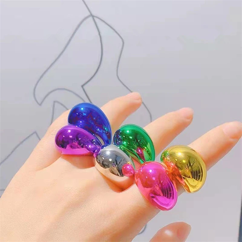 Summer Mutilcolor Transparent Acrylic Resin Water Droplets Shape Oval Rings for Women Girls Travel Jewelry finger ring adjustable rings jewelry accessories