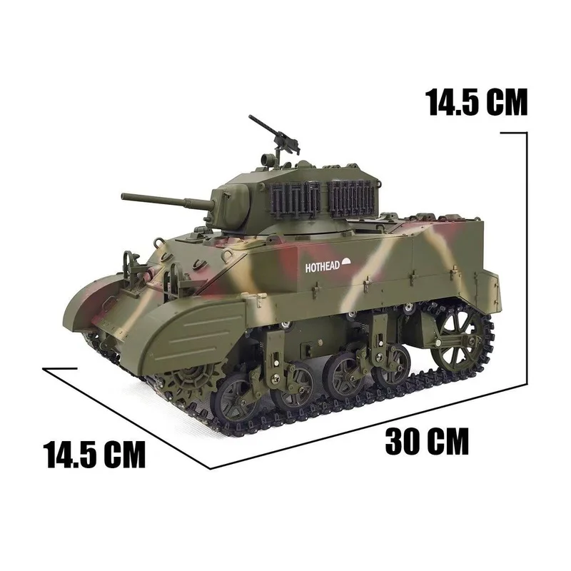 쿨뱅크 모델 리모컨 M5A1 스튜어트 탱크 시뮬레이션 접이식 연기 발사 360도 회전 군사 모형 (취미용)