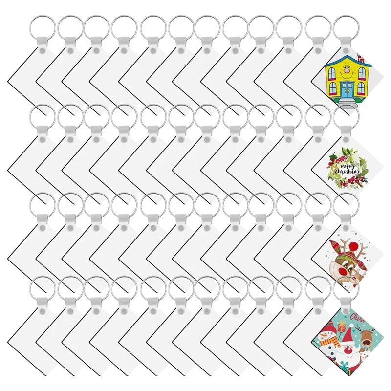 

180 Pieces Sublimation Keychain Blanks Bulk, Double Side Heat Transfer Sublimation Ornament Blanks Blanks, (Square) Easy Install