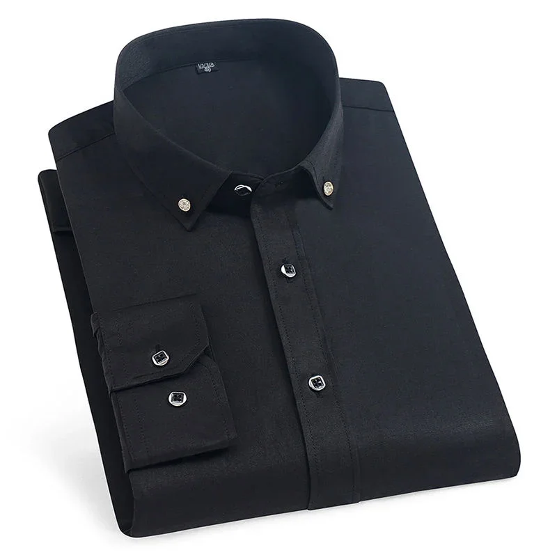 Men's Shirts Cotton Smart Casual Long Sleeve White Solid Shirt Slim Male Social Business Formal Shirt Tops Brand Soft Cozy