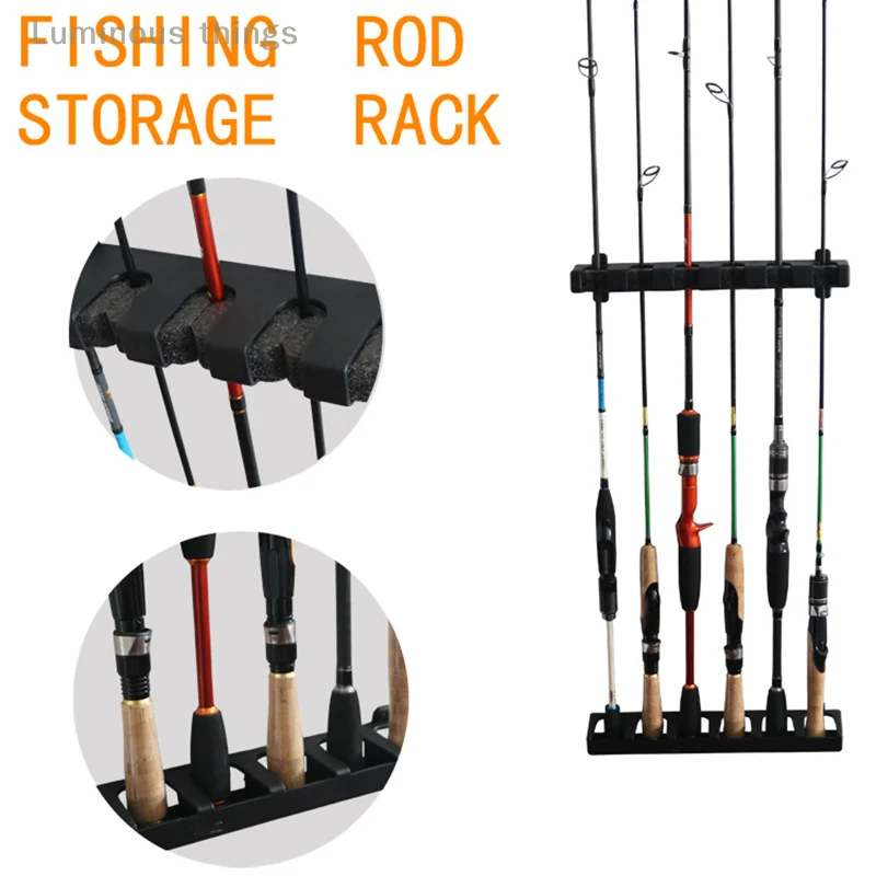 Fishing Horizontal 6-Rod Rack Fishing Rod Holder Pole Storage Tool Wall Mount Modular for Garage Accessories