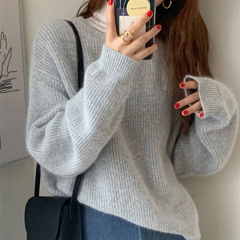 

Soft Imitation Mink Knitted Sweater Women Winter Loose Solid Striped Pullovers Fall Warm Lazy Knitwear Female Jumper sweater