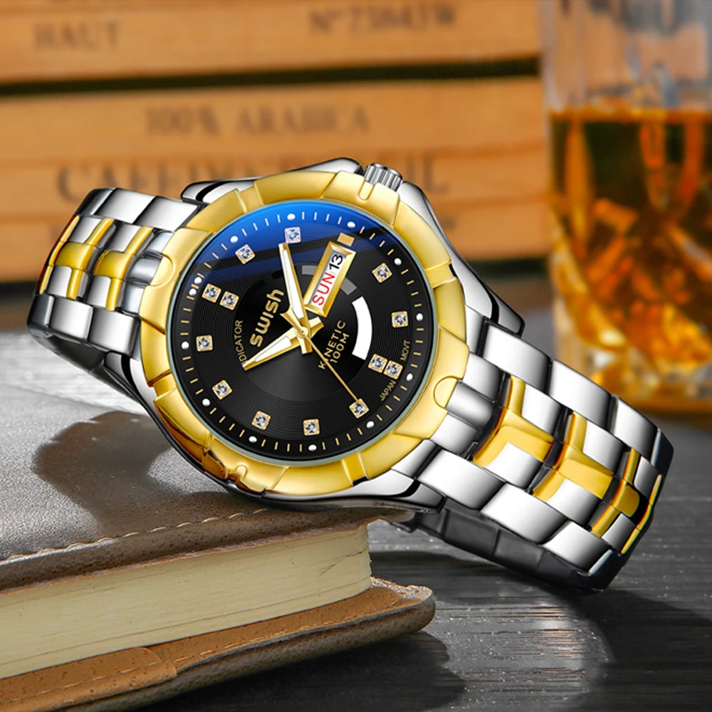 Stainless Steel Bracelet Watches Men Fashion Sport Business Waterproof Quartz Wristwatches Date Week Military Relogio Masculino