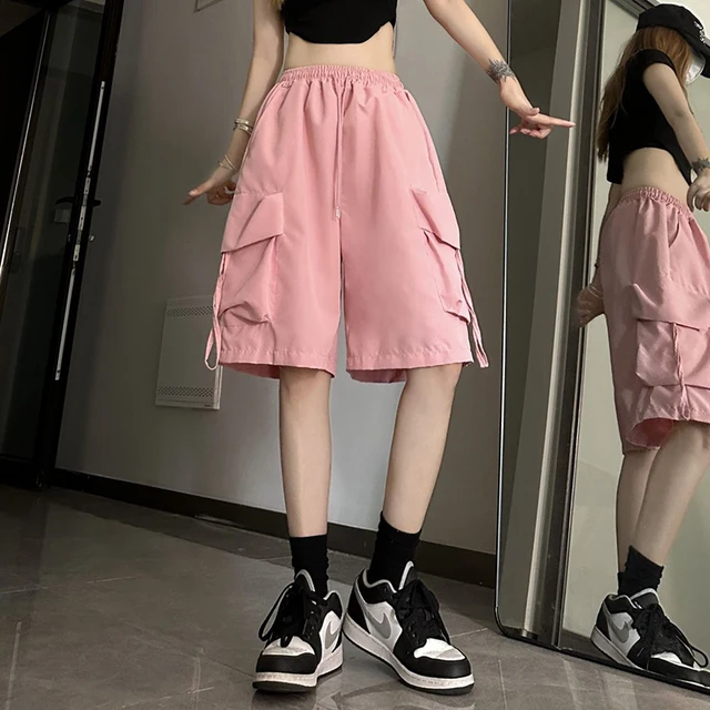 ZOKI Women High Waist Cargo Shorts American Style Streetwear Summer Wide Leg Pants Fashion Female Big Pocket Loose Shorts New 3