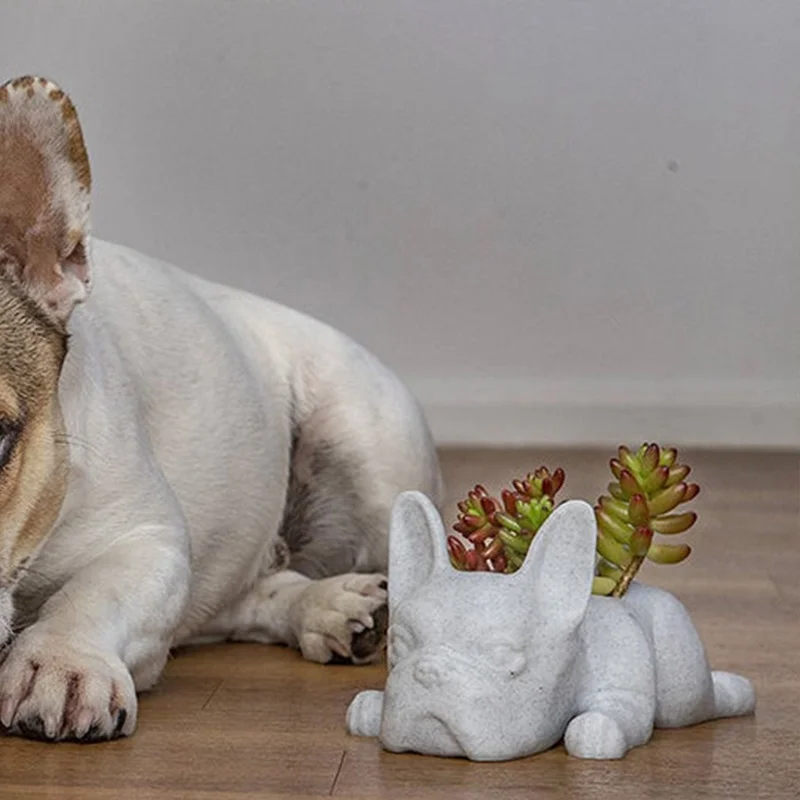 1 Pcs The Puppy Statue Planter Resin Ornament Succulents Flower Pot Home Office Desktop Garden Decoration 10x5x3.5cm