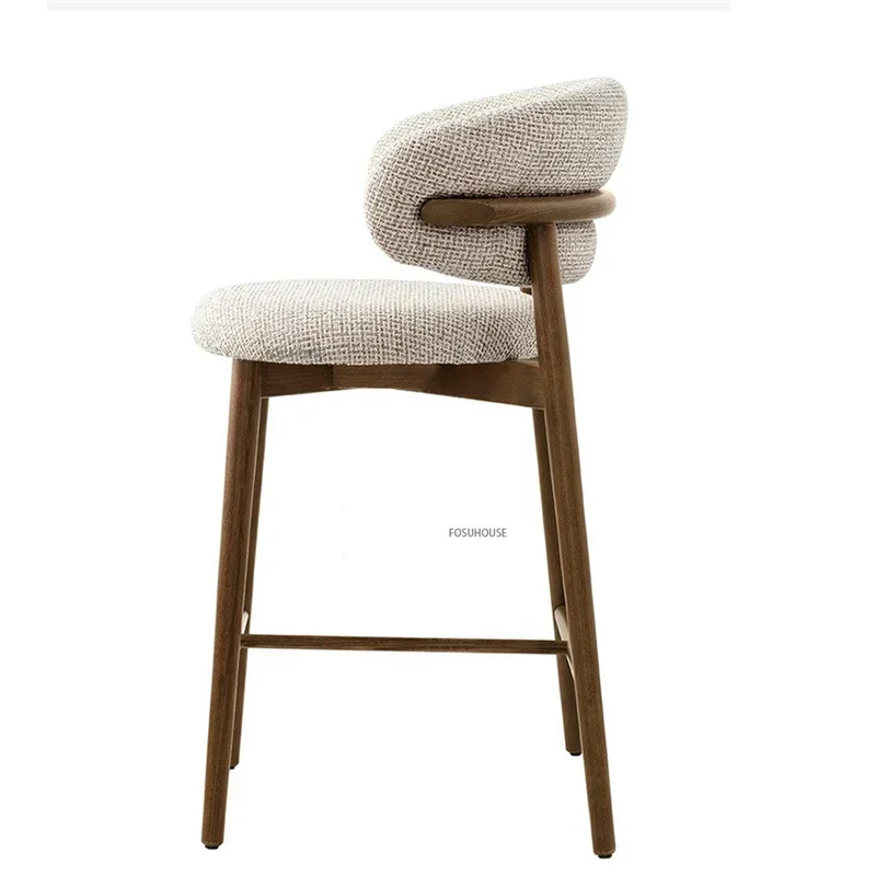 Modern Solid Wood Bar Chair Nordic Bar Stool for Kitchen Light Luxury Cloth High Feet Barstool Household Living Room Stool Chair