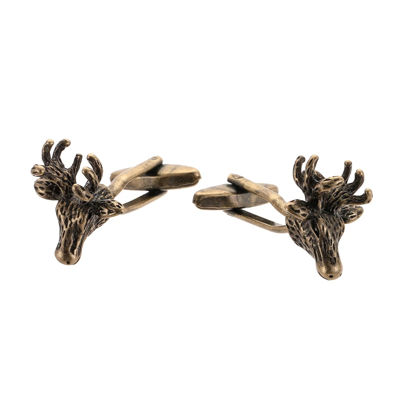 

Запонки для рубашки мужские из меди, маленькие запонки в форме головы оленя из бронзы с животными, модные французские манжеты