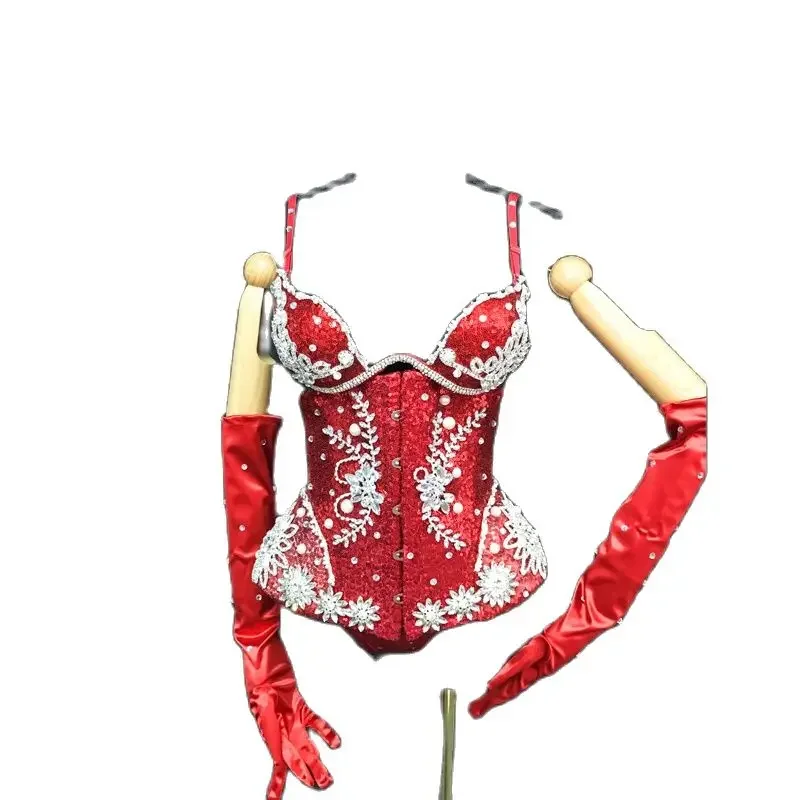 Women's red rhinestone dance costume