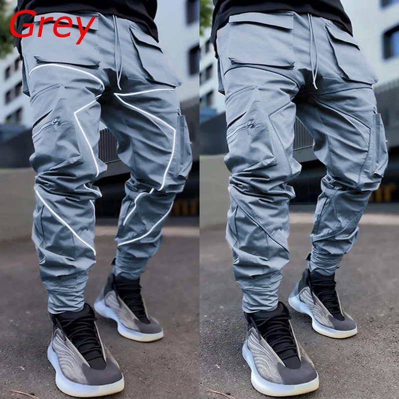 cargo jeans Autumn Men Pants Multi-pockets Harem Overalls Reflective Stripe Cargo Pants All-Match Casual Fashion Sports Male Trousers tactical cargo pants