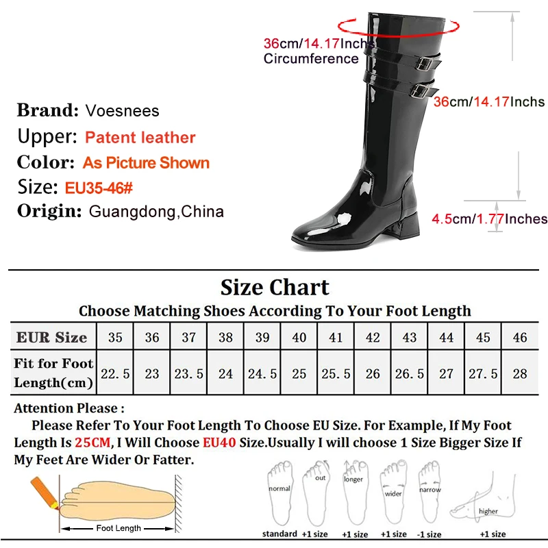 Women's Buckle Block Heel Knight Boots With Side Zipper Fashion Black Knee High Boots 4.5CM Square Toe Women Autumn Winter Shoes