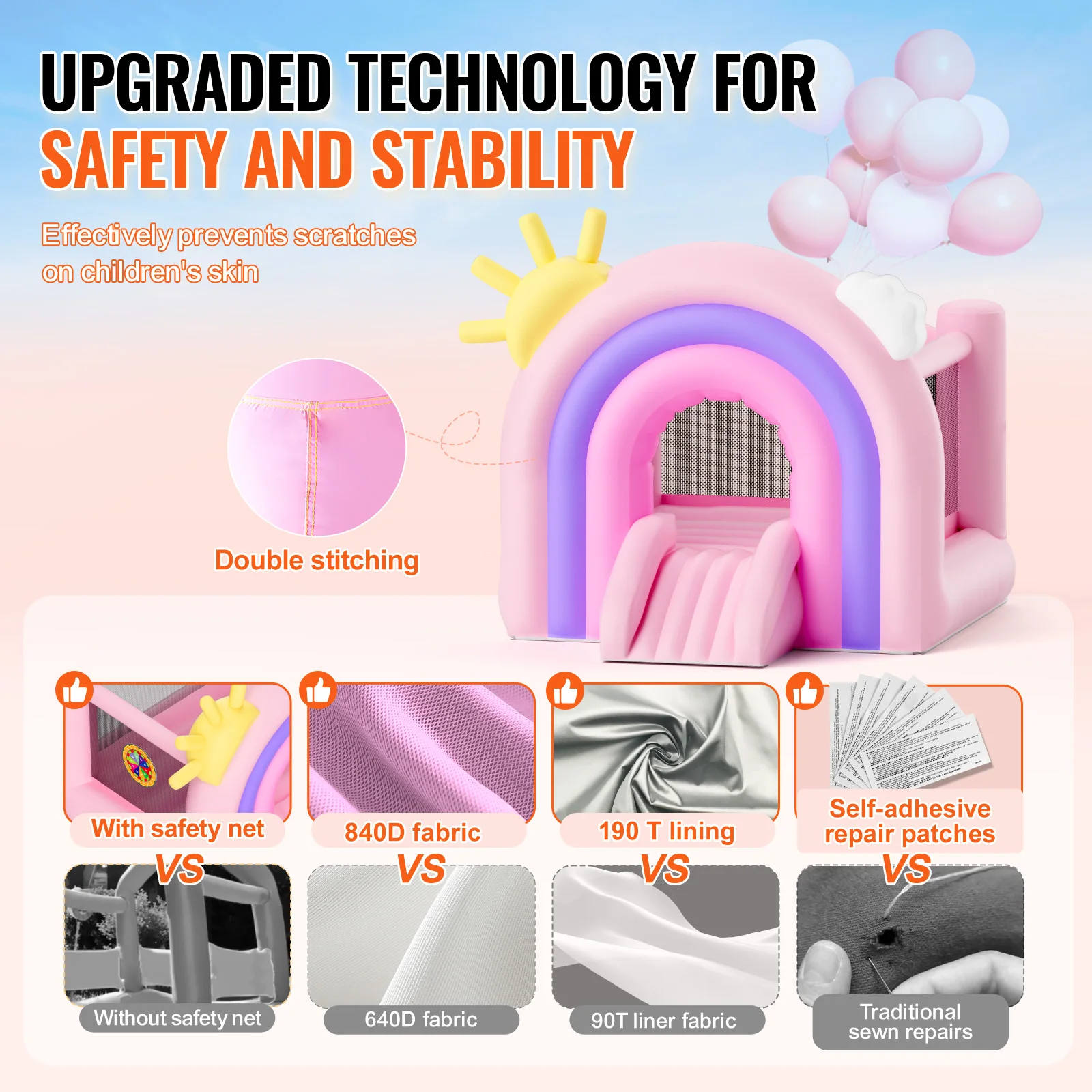 VEVOR Inflatable Bounce House Indoor Outdoor Playhouse Trampoline Kid Jumping Bouncer with Blower Slide Storage Bag 110x91x91 in 3