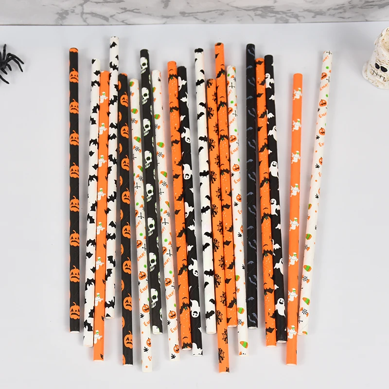 50/25Pcs Halloween Strohhalme Kürbis Fledermaus Spinne Geist Einweg Trinken Papier Strohhalme Halloween Party Home Bar Liefert – Detail 7