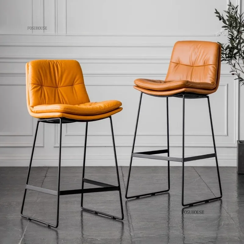 Nordic Metal Bar Chairs for Bars Waterproof Back Thick Cushion High Stool Light Luxury Simple Household Bar Chair for Cafe