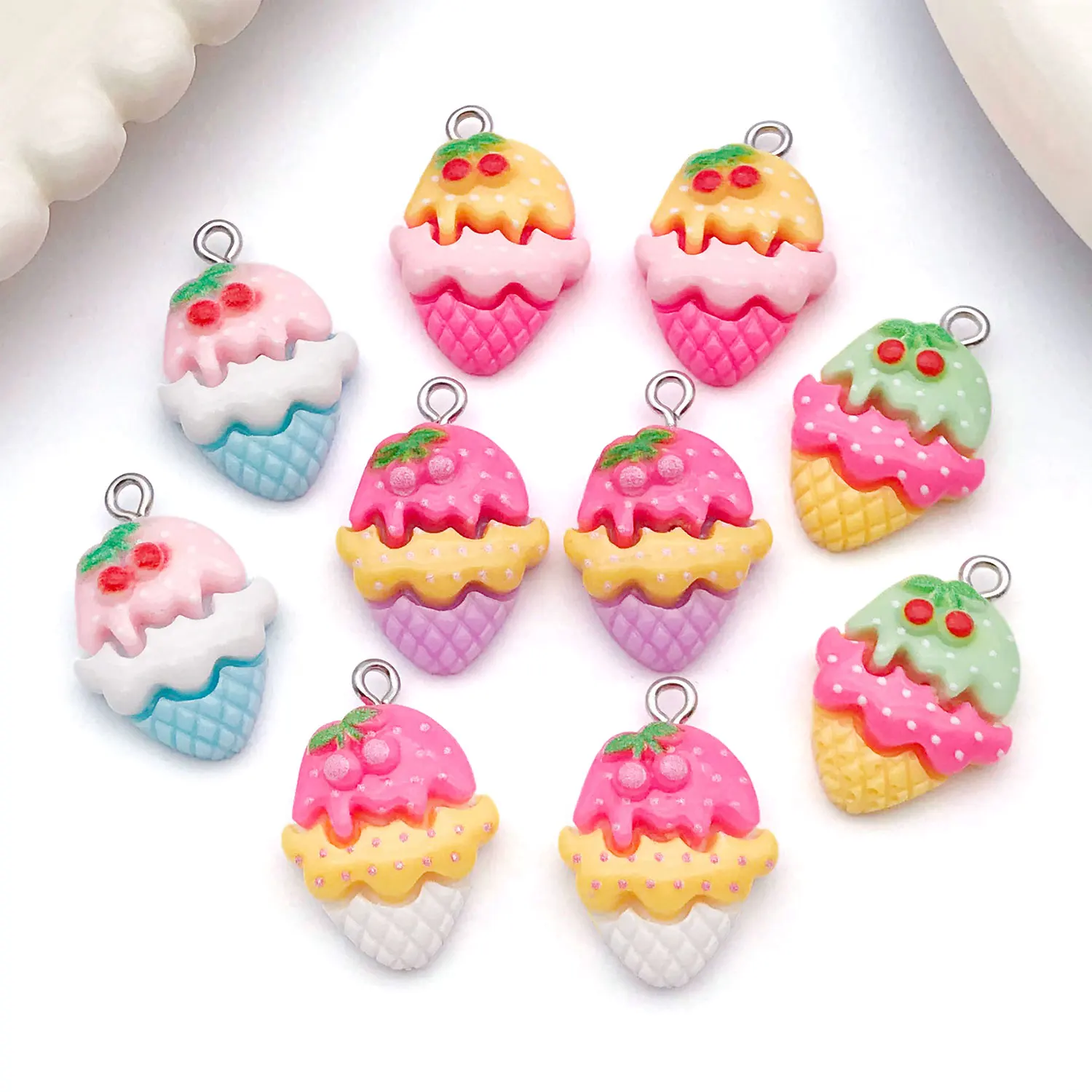 Cherry Ice Cream Charms Set - DIY Jewelry & Craft Embellishments