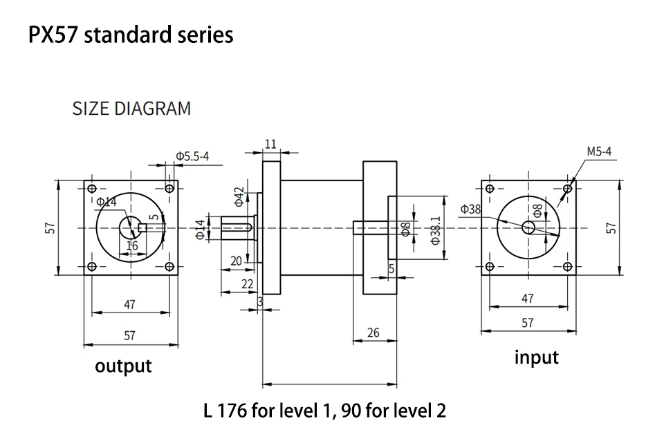 Description Picture 4 of itemPX57 Planetary Reducer/Gearbox Stepper/Servo/Brushless Motor Deceleration 1:64/96/125/144/216 Radio High Torque Low Noise