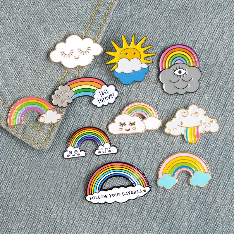 

11 Syles Rainbow Clouds Enamel pin Custom Dark White Brooches Bag Clothes Lapel Pin Badge Weather Jewelry Gift for Kids Girls