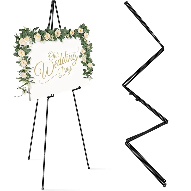 Black Easel Stand for Wedding Sign, 63'' Poster Easel for Display, Tripod  Folding Easel for Floor Stand for Welcome Sign, Whiteboard, Collapsible Art Easel  for Pictures Stand Adjustable, Pack of 2 