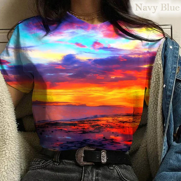 

Colorful Sunset Beach 3d Printed T-shirt Fashion Youth Girl T Shirt Casual Short Sleeved T-shirt