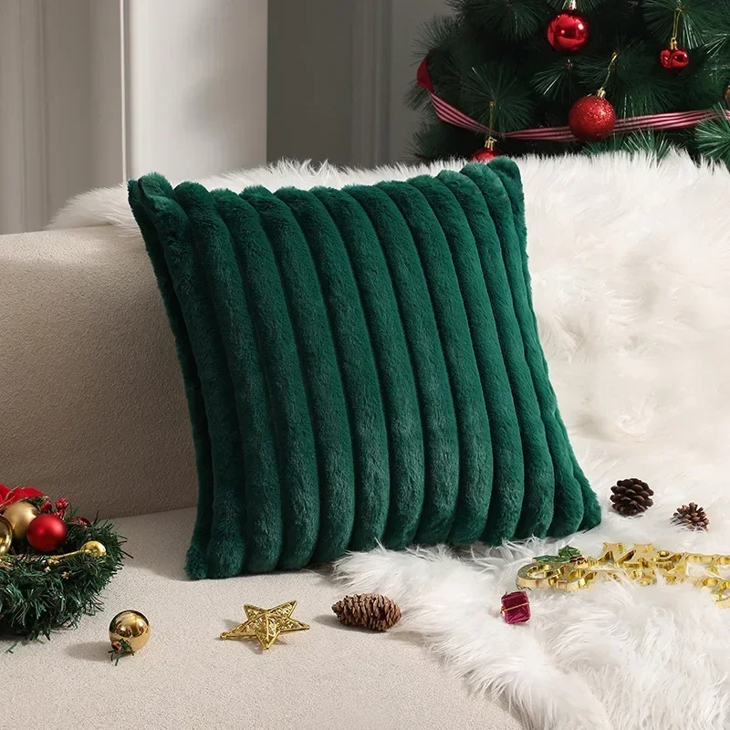 Luxurious Faux Rabbit Fur Plush Cushion Cover - Soft and Fluffy Striped Decorative Pillow