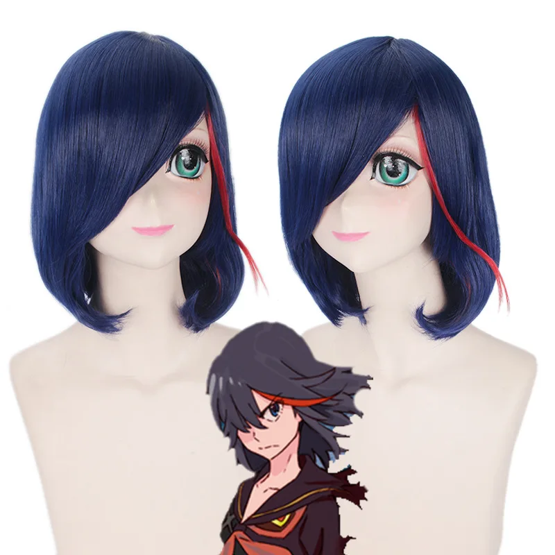 35CM Dark Blue Wig Anime Cosplay Woman Wigs  Synthetic Party Costume Peluca summer white men suits pants blue groom wedding tuxedos red man blazers ivory costume homme slim fit terno masculino 2 piece