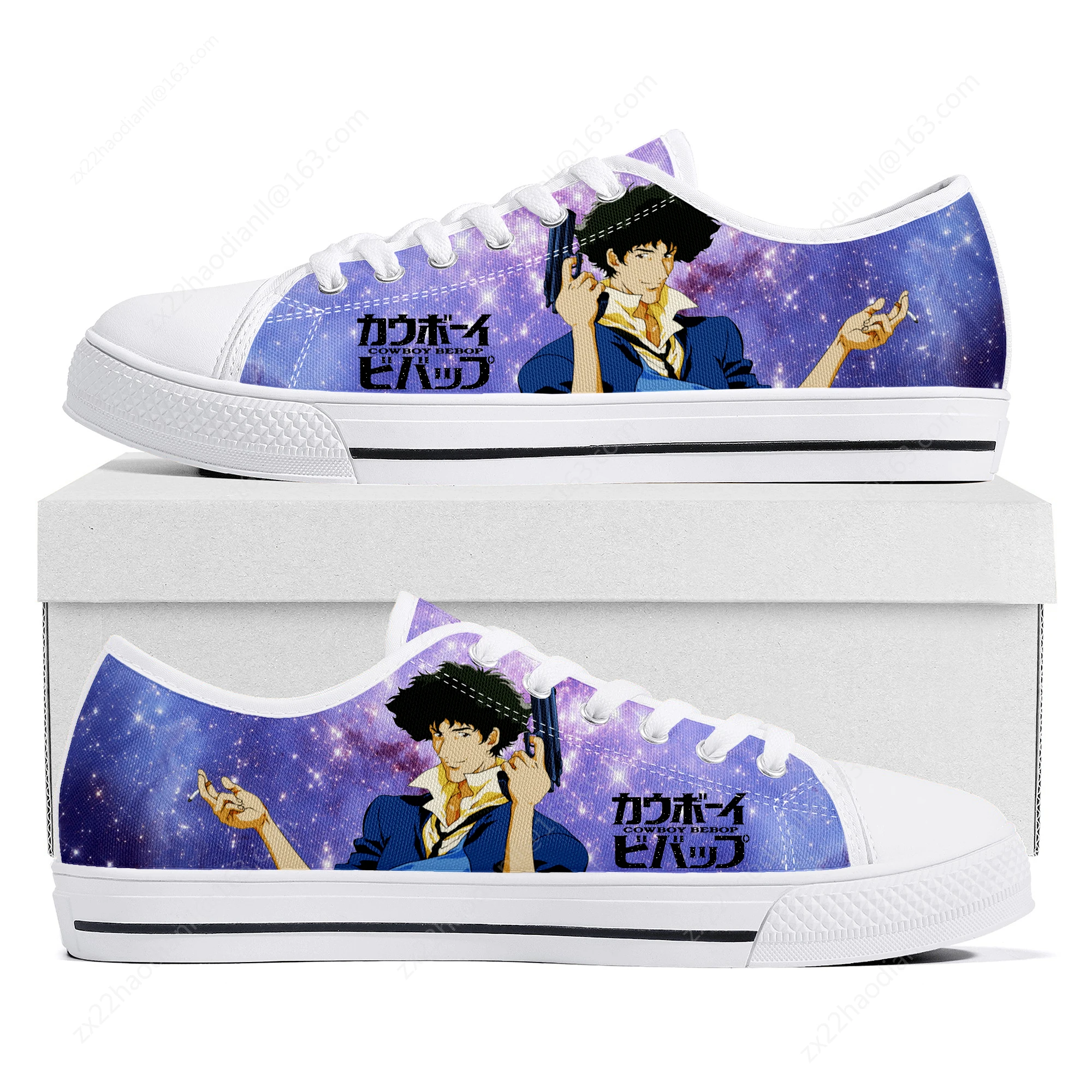 Anime Comics Cowboy Bebop Low Top Sneakers Mens Womens Teenager Canvas High Quality Sneaker Couple Shoes Custom White Shoe