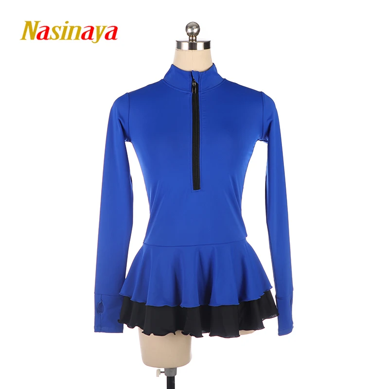 Women's Figure Skating Training Competition Top With Short Skirt Adult Rhythmic Gymnastics Long Sleeve Half Zip Thin Fabric