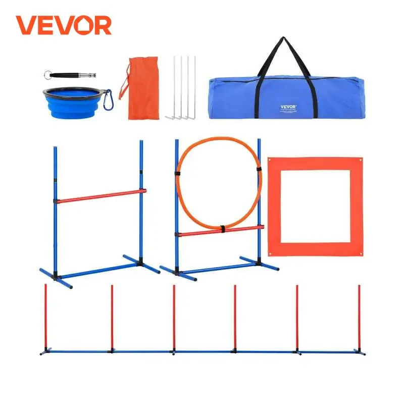 Dog agility training equipment set with adjustable hurdles weave poles jump ring pause box whistle 4 PCS