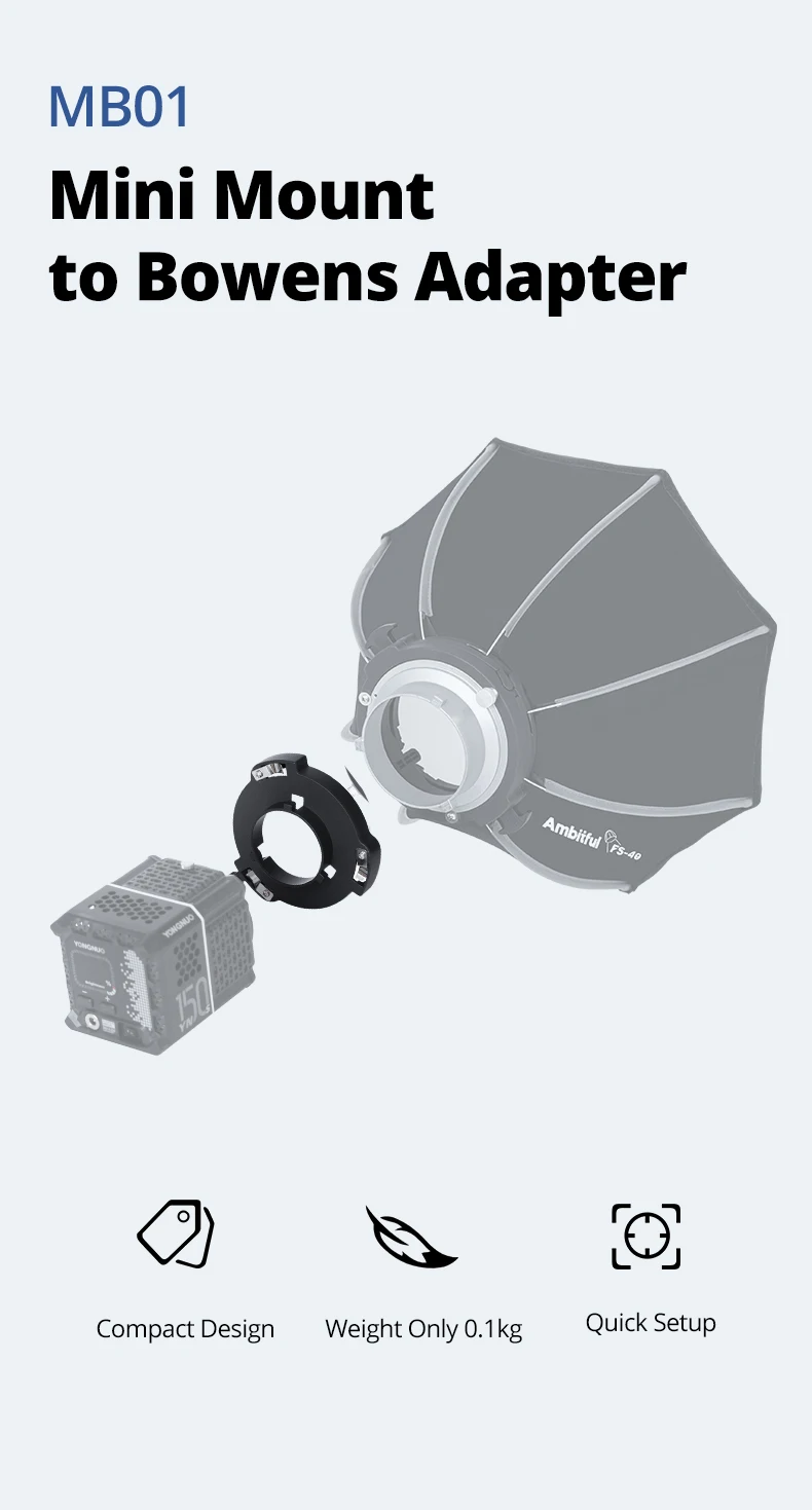 MB01 MB02 Mini Mount to Bowens Mount Adapter Quick Set-up for YONGNUO YN150 IFOO