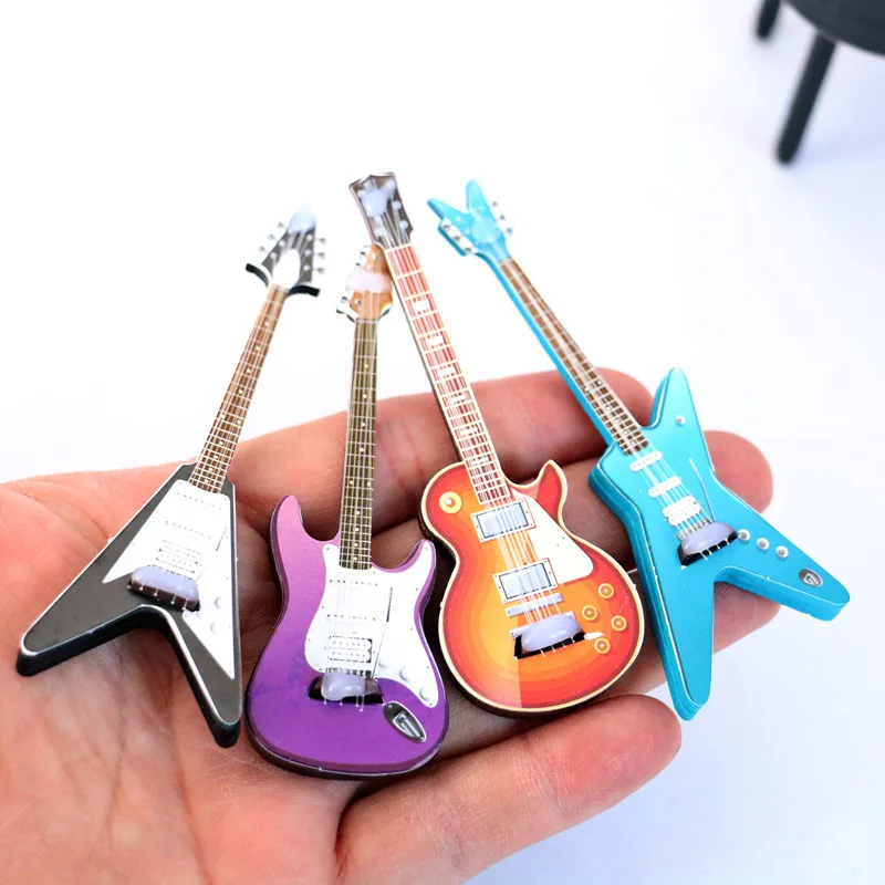 Miniature Furnitrue Model Toys Mini Instrument Classical Pop Electric Guitar For 1/12 Dollhouse Decor Ob11 Bjd Dolls Accessories 3