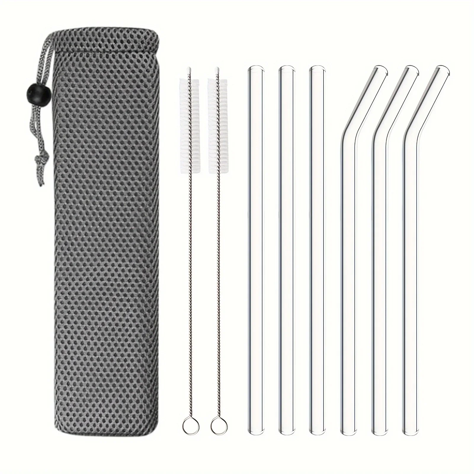 9Pcs 200*8mm Glass Straws for Smoothies Cocktails Drinking Straws Healthy Reusable Eco Friendly Straws Drinkware Accessory